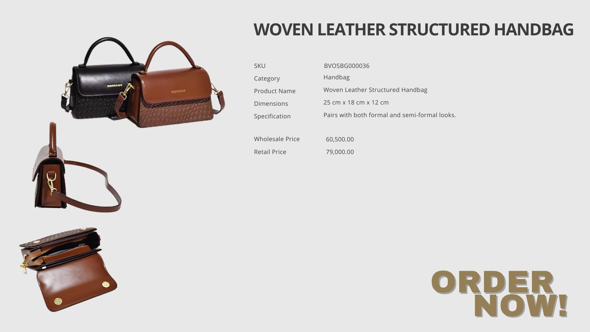 Woven Leather Structured Handbag