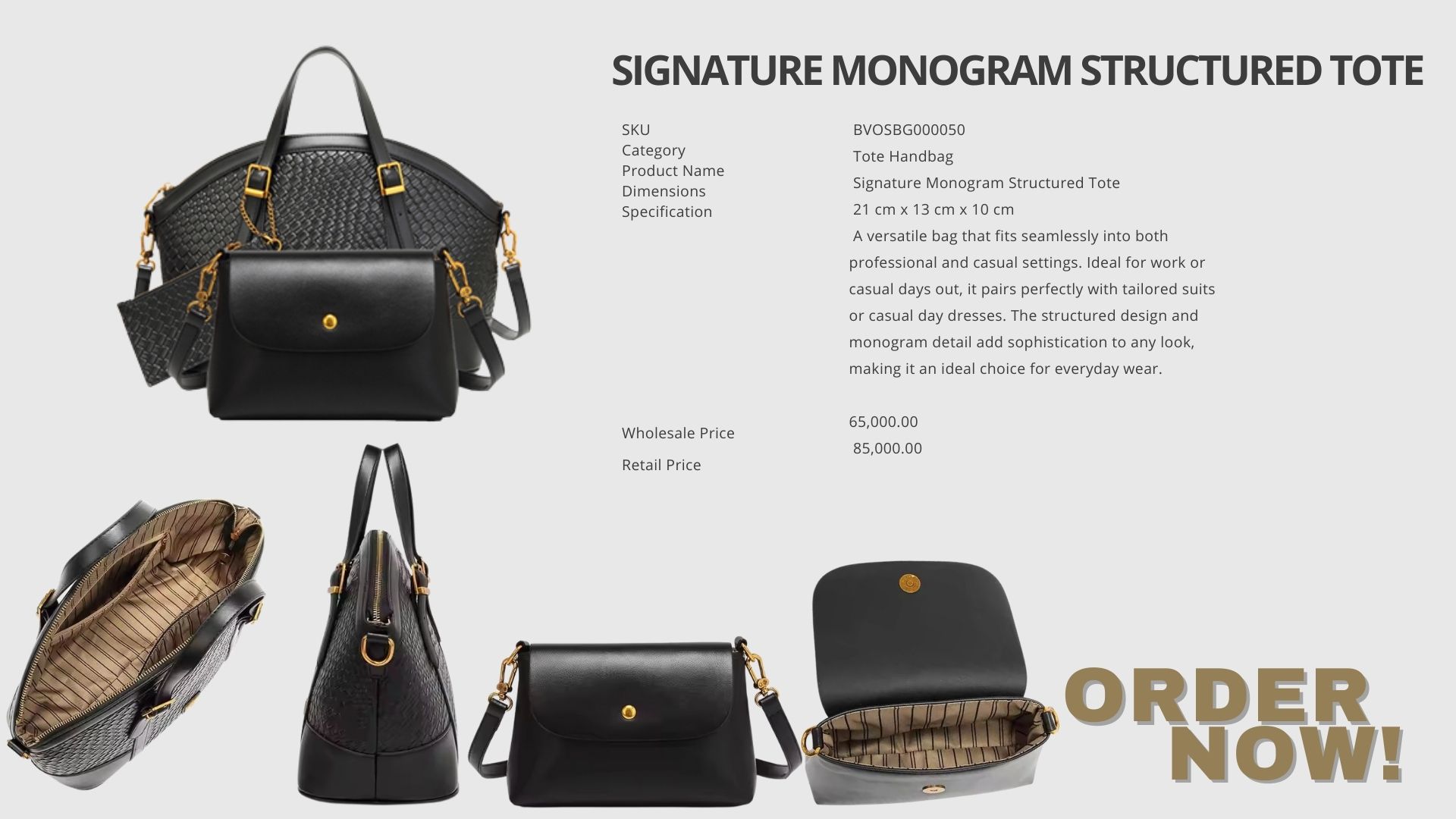 Signature Monogram Structured Tote (Black)